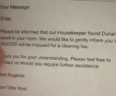 游客在新加坡酒店吃榴莲被罚千元 酒店前台称房间需要空置好几天！