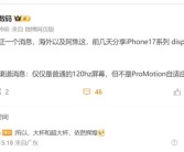 曝iPhone 17配备120Hz屏：但不支持自适应刷新率!