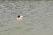 男子不熟悉水性抱水桶下河救人 网友点赞！