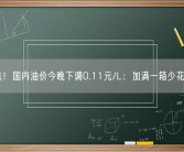 三连跌！国内油价今晚下调0.11元/L：加满一箱少花5.5元!