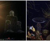 乐山大佛“上天了” 3000架无人机现场表演：画面壮观！
